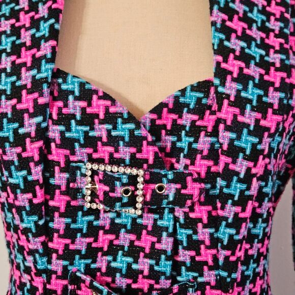 Area Women's Cutout Crystal Buckle  Houndstooth Hourglas Tweed Blazer Size:4 NWT - Picture 8 of 16